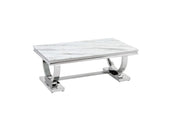 OMEGA COFFEE TABLE WITH SILVER FINISH AND WHITE MARBLE MEASURING 120X70CM