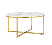 LORIE COFFEE TABLE WITH GOLD LEGS AND WHITE MARBLE TOP 90CM
