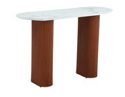 MESA CONSOLA ROXY CON PATAS DE NOGAL Y CUBIERTA DE CERÁMICA DE MÁRMOL BLANCO DE 120X40X78CM.