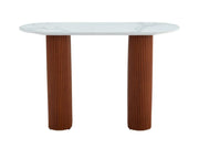 MESA CONSOLA ROXY CON PATAS DE NOGAL Y CUBIERTA DE CERÁMICA DE MÁRMOL BLANCO DE 120X40X78CM.