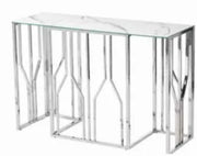 CONSOLA PORTOFINO PLATA CON PIES DE MÁRMOL BLANCO 120X40X78CM