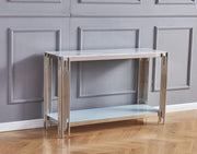 FLUTE SILVER FINISH CONSOLE WITH WHITE MARBLE 120X40X78CM