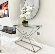 PYRAMID SILVER TRANSPARENT GLASS TOP CONSOLE 120X40X78CM