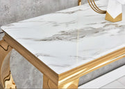 CONSOLA ACABADO ORO BARROCO CON MÁRMOL BLANCO 110X50X85CM