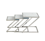 SILVER NESTING GUERIDON TABLES WITH WHITE MARBLE TOP  45X45 + 40X40 + 35X35CM