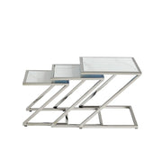 SILVER NESTING GUERIDON TABLES WITH WHITE MARBLE TOP  45X45 + 40X40 + 35X35CM