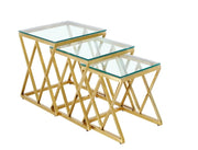TRIPLE POP NESTING GUERIDON TABLES IN GOLD TRANSPARENT 45X45X46CM + 40X40X41CM + 35X35X36CM