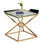 PYRAMID GOLD FINISHING WITH TRANSPARENT GLASS TOP GUERIDON TABLE MEASURING 55X55X55CM
