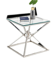 PYRAMID SILVER FINISHING WITH TRANSPARENT GLASS TOP GUERIDON TABLE MEASURING 55X55X55CM