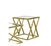 TRIANGLE DESIGN GUERIDON TABLE WITH GOLD FINISHING AND TRANSPARENT GLASS TOP 50X50CM