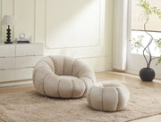 PERLE SWIVEL ARMCHAIR IN BEIGE VELVET WITH FOOTREST POUF MEASURING 106X100X62CM + 60X37CM