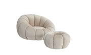 PERLE SWIVEL ARMCHAIR IN BEIGE VELVET WITH FOOTREST POUF MEASURING 106X100X62CM + 60X37CM