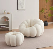 SILLÓN GIRATORIO PERLE EN TEJIDO TEDDY BEIGE CON PUF REPOSAPIÉS 106X100X62CM + 60X37CM