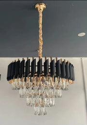 LUNIS BLACK CRYSTAL CHANDELIER WITH ADJUSTABLE CABLES 60X60X33CM
