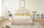 ESTRUCTURA DE CAMA PIANO 140X190CM TERCIOPELO BEIGE, SIN SOMIER Y COLCHÓN.