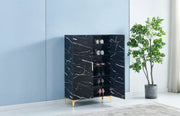 SHOE CABINET MARBLE BLACK WITH WHITE  WITH 2 DOORS ,MDF , STAINLESS STEEL BASE MEASURING 81X35X125CM.
