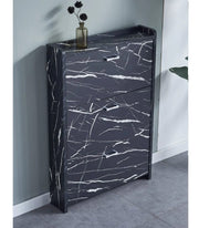 SHOE STAND SLIM , BLACK MARBLE PATTERNED WITH THREE TILTING DRAWERS MEASURING78X18X112CM