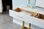 LILA CONSOLE WITH GOLD LEGS AND WHITE MARBLE TOP WITH 2 DRAWERS 120X40X80CM
