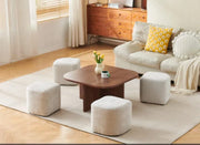 MESA DE CENTRO MARBELLA EN COLOR NOGAL Y PUFS EN BEIGE 80X80X40CM