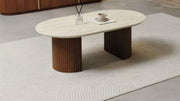 CALYPSO COFFEE TABLE IN TRAVERTINE CERAMIC FEETS WITH WALNUT COLOR MEASURING 120X70X45CM