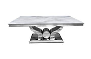 TROPHEE COFFEE TABLE WITH WHITE MARBLE TOP AND SILVER FEETS  MEASURING 120X70X45CM