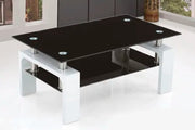GLORIA COFFEE TABLE WITH BLACK GLASS ON TOP AND BOTTOM WITH WHITE FINISHING MEASURING 110X60X45CM