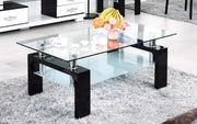 GLORIA COFFEE TABLE WITH TRANSPARENT GLASS ON TOP AND BOTTOM WITH BLACK FINISHING FEETS MEASURING 110X60X45CM