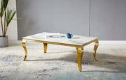 BAROQUE COFFEE TABLE WITH WHITE MARBLE TOP AND GOLD FEETS MEASURING 120X70X45CM