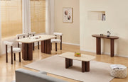 MESA DE COMEDOR TRINITY CON CUBIERTA DE TRAVERTINO Y PATAS DE NOGAL DE 180X90X75CM