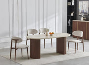 CALYPSO DINING TABLE WITH TRAVERTINE TOP AND WALNUT FEETS MEASURING 180X90X75CM