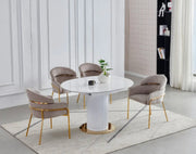 SOFIA EXTENDABLE DINING TABLE WITH WHITE MARBLE AND CERAMIC WITH GOLD FINISHING MEASURING 125/165X100X75CM
