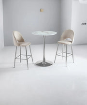 ROSA DINING TABLE WITH BEIGE MARBLE TOP AND SILVER FEETS MEASURING 80X80X105CM