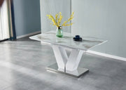 V EXTENDABLE TABLE  WITH BEIGE MARBLE EFFECT AND WHITE/SILVER FINISHING MEASURING 160/200X90X75CM