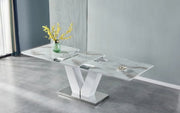 V EXTENDABLE TABLE  WITH BEIGE MARBLE EFFECT AND WHITE/SILVER FINISHING MEASURING 160/200X90X75CM