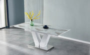 V EXTENDABLE TABLE  WITH BEIGE MARBLE EFFECT AND WHITE/SILVER FINISHING MEASURING 160/200X90X75CM