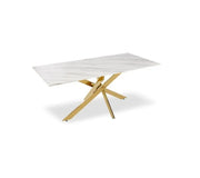 MESA RECTANGULAR OLIVIA DE MÁRMOL BLANCO Y PATAS DORADAS, MEDIDAS 150X90X75CM