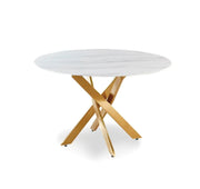 OLIVIA ROUND DINING TABLE WITH WHITE MARBLE TOP AND GOLD FEETS MEASURING 100X100X75CM