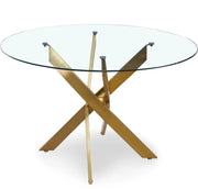 OLIVIA ROUND DINING TABLE WITH TRANSPARENT GLASS TOP AND GOLD FEETS MEASURING 100X100X75CM