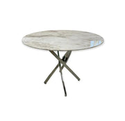 OLIVIA ROUND DINING TABLE WITH WHITE MARBLE TOP AND SILVER FEETS MEASURING 100X100X75CM