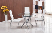 MESA DE COMEDOR REDONDA OLIVIA CON CUBIERTA DE CRISTAL TRANSPARENTE Y PATAS PLATEADAS DE 100X100X75CM