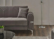 SIDNEY SOFA DESIGN IN 3+2+1 IN GREY COLOR WITH SILVER FINISH WITH CUSHIONS