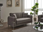SIDNEY SOFA DESIGN IN 3+2+1 IN GREY COLOR WITH SILVER FINISH WITH CUSHIONS