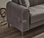 SIDNEY SOFA DESIGN IN 3+2+1 IN GREY COLOR WITH SILVER FINISH WITH CUSHIONS