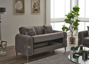 SIDNEY SOFA DESIGN IN 3+2+1 IN GREY COLOR WITH SILVER FINISH WITH CUSHIONS