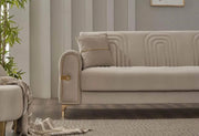 SIDNEY SOFA CONVERTIBLE DESIGN IN 3+2+1 IN BEIGE COLOR WITH GOLD FINISH WITH CUSHIONS