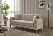 SIDNEY SOFA CONVERTIBLE DESIGN IN 3+2+1 IN BEIGE COLOR WITH GOLD FINISH WITH CUSHIONS