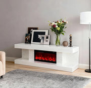 KATTY CHEMINEE TV STAND WITH FIREPLACE HEATER MEASURING 160X38X53CM IN WHITE COLOR