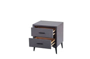 NOBEL BEDSIDE TABLE WITH GREY VELEVT , BLACK FINISHING WITH 2 DRAWERS MEASURING38X45X48CM