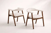 BERITA CHAIRS IN BEIGE VELEVT WITH WALNUT EFFECT LEGS.MEASURING 55X55X75CM