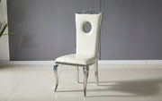 ROYAL CHAIRS WITH WHITE LEATHER WITH SILVER FINISHING.MEASURING 50X50X110CM